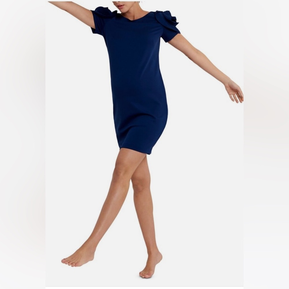 Pietro Brunelli Elegant Navy Blue Mini Dress with Ruffled Sleeves